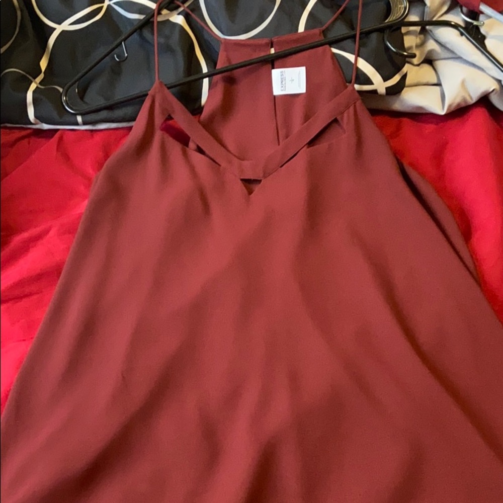Red blouse with cut outs on the front